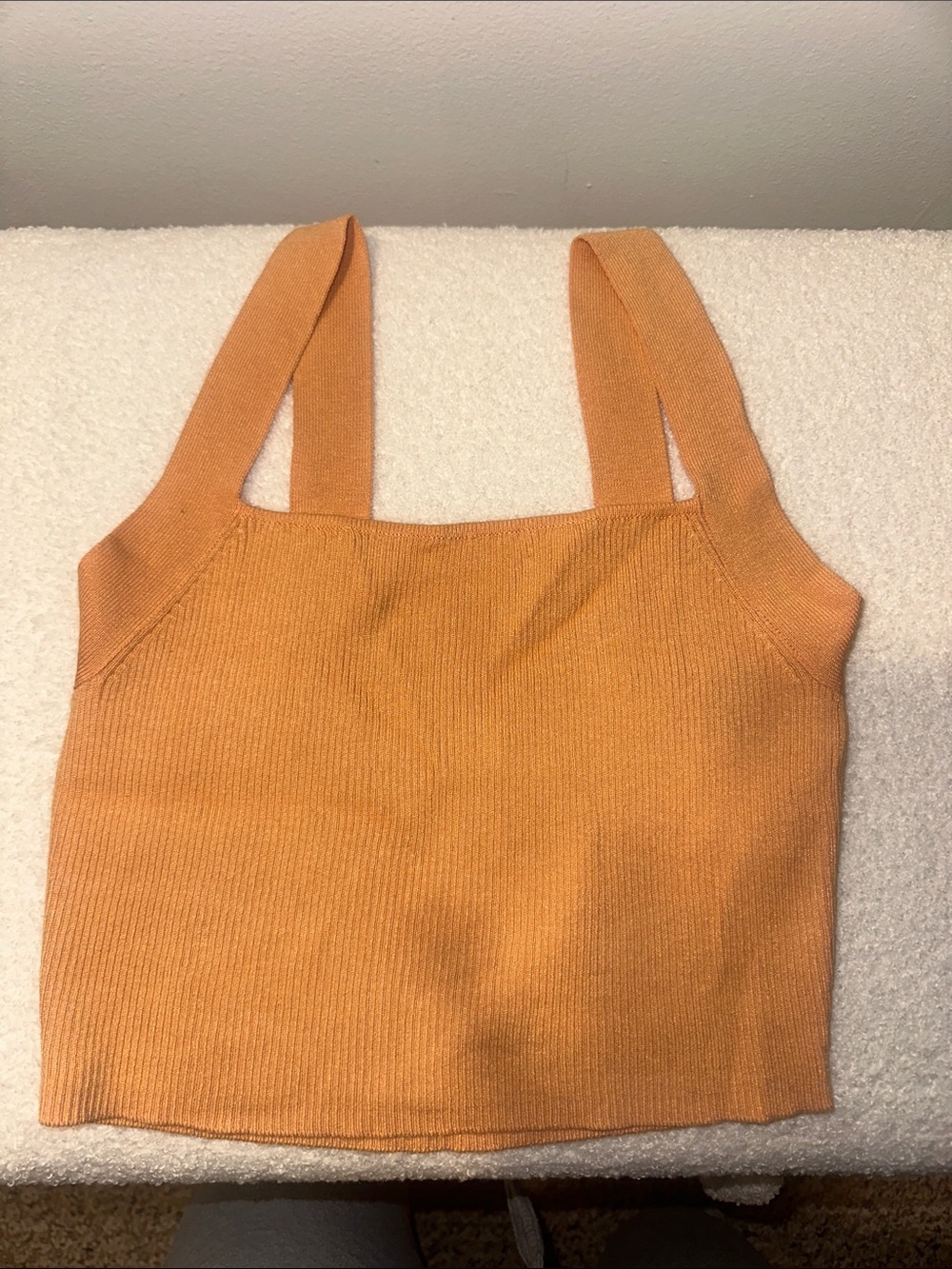 Women's Square Neck Ribbed Tank Top - Mustard Orange